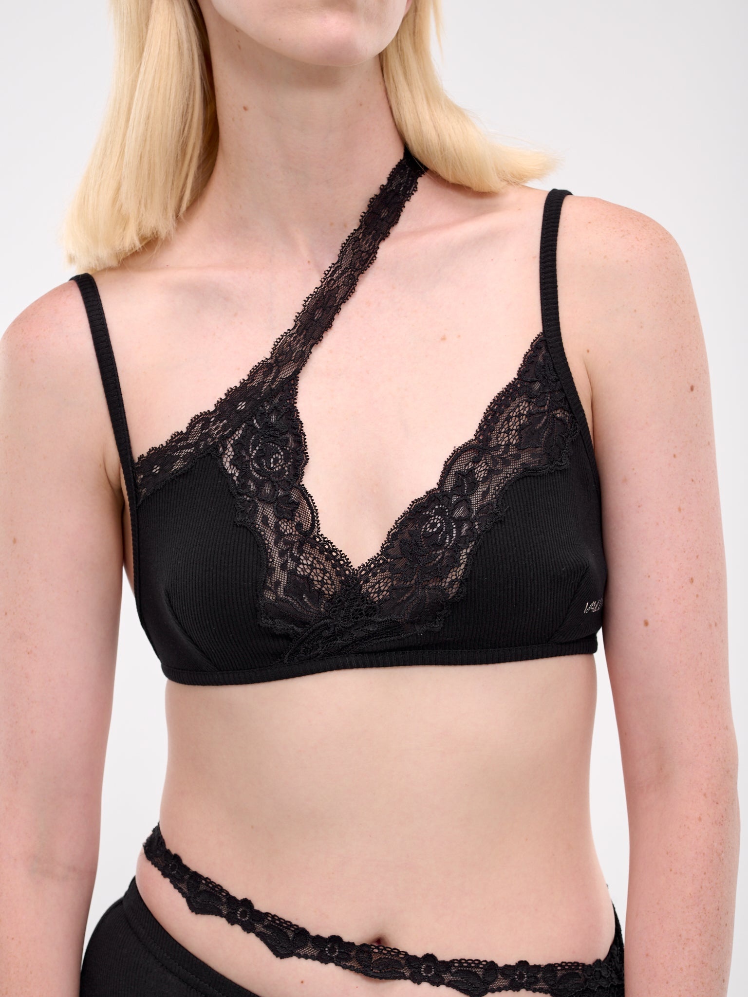 Asymmetric Lace Trim Bra - 5