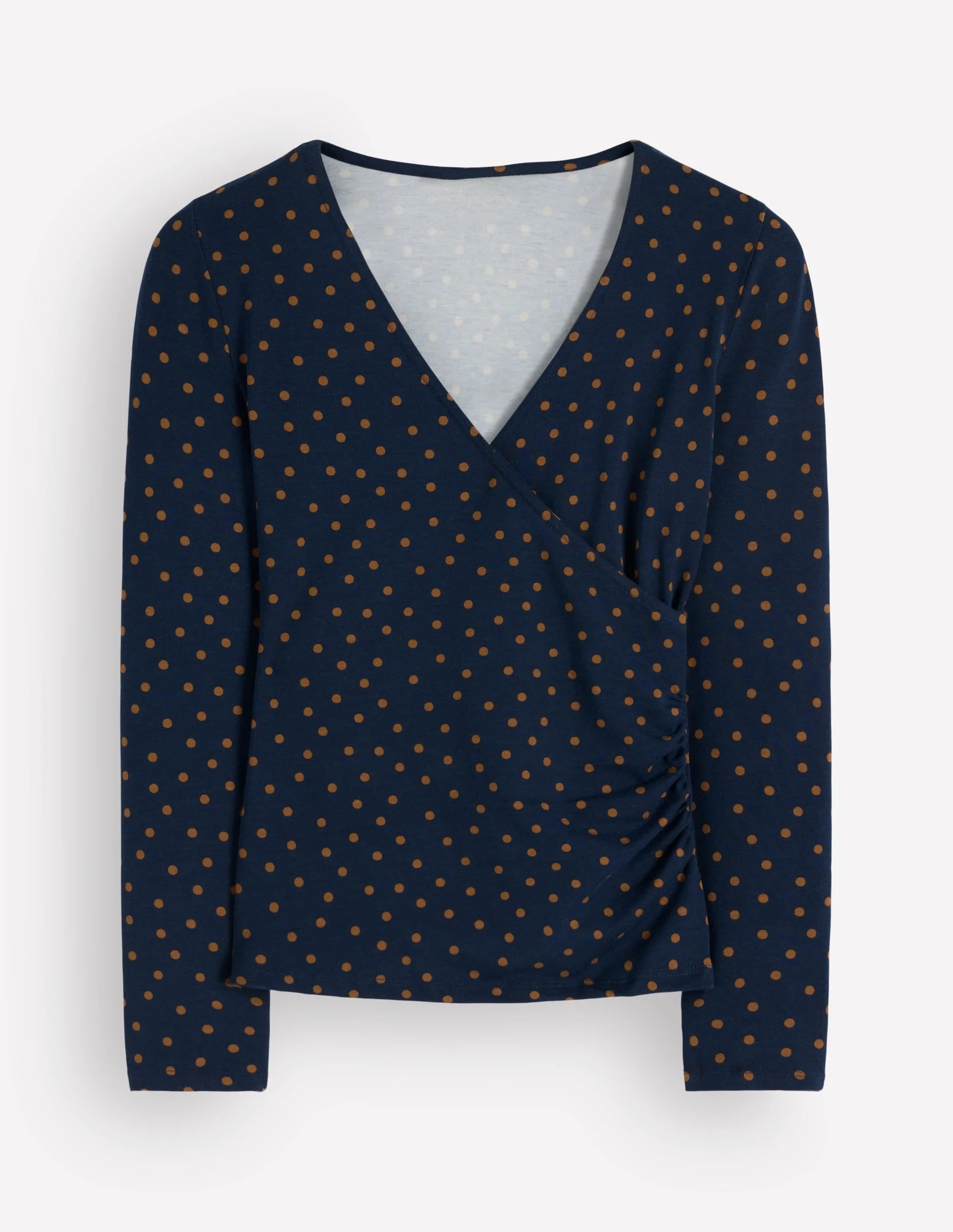 Ruched Long Sleeve Wrap Top-French Navy, Boden Spot - 1