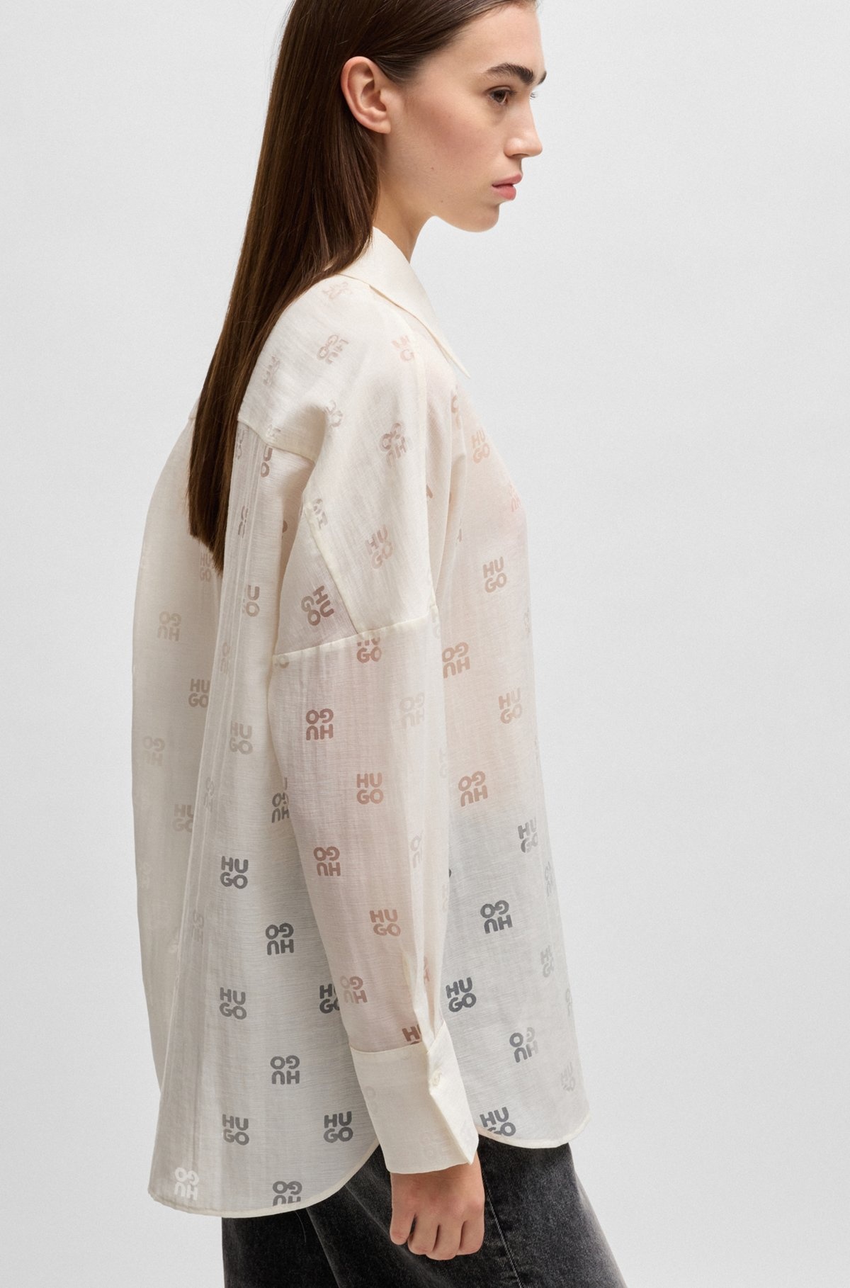 OVERSIZE-FIT BLOUSE WITH BURNOUT LOGO PRINT - 6