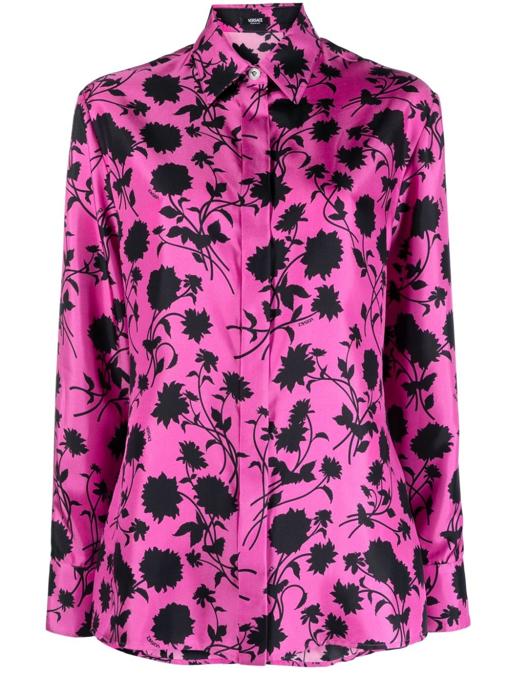 Floral Silhouette-print silk shirt - 1