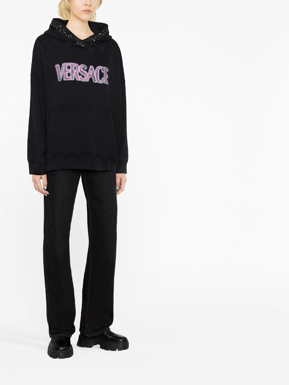logo-print studded hoodie - 3