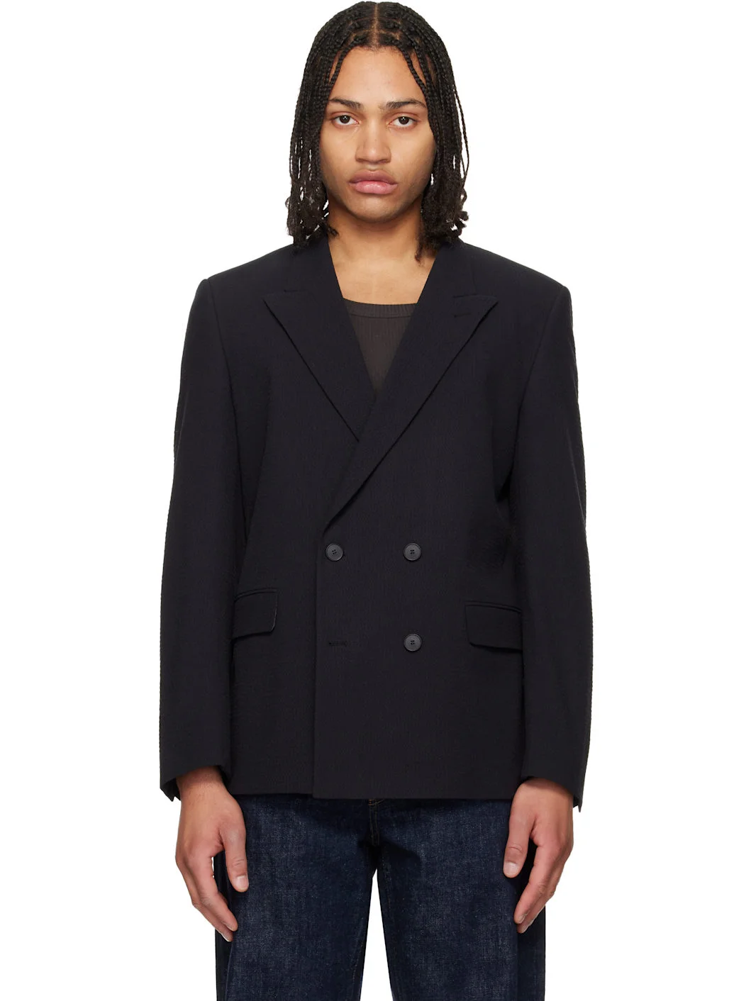 Black Double-Breasted Blazer - 1