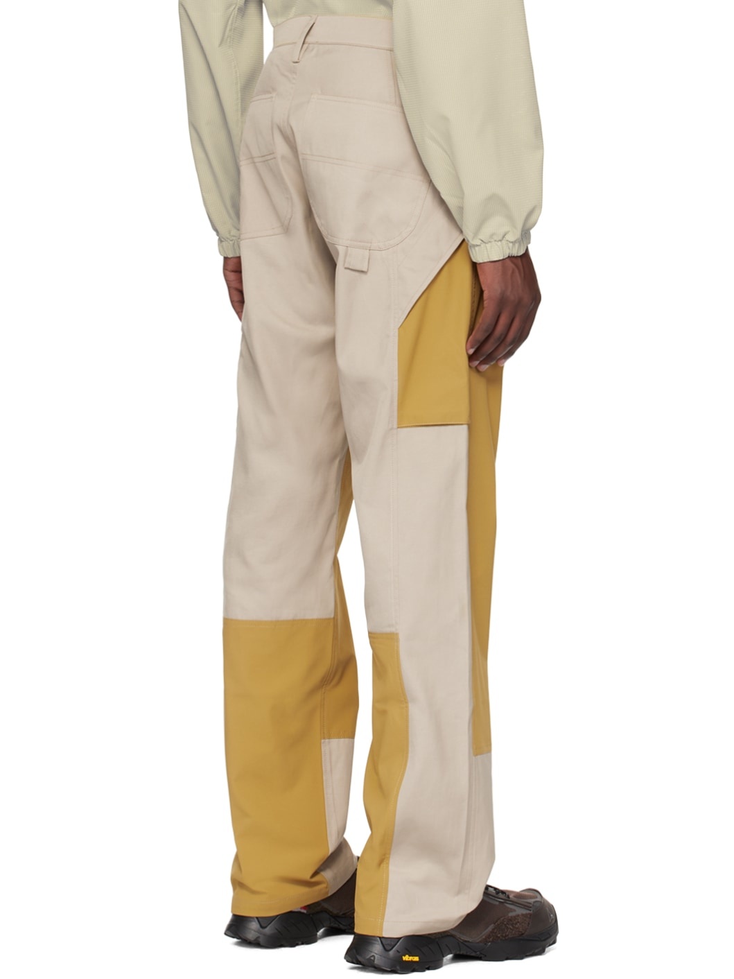 Khaki & Beige Paneled Cargo Pants - 3