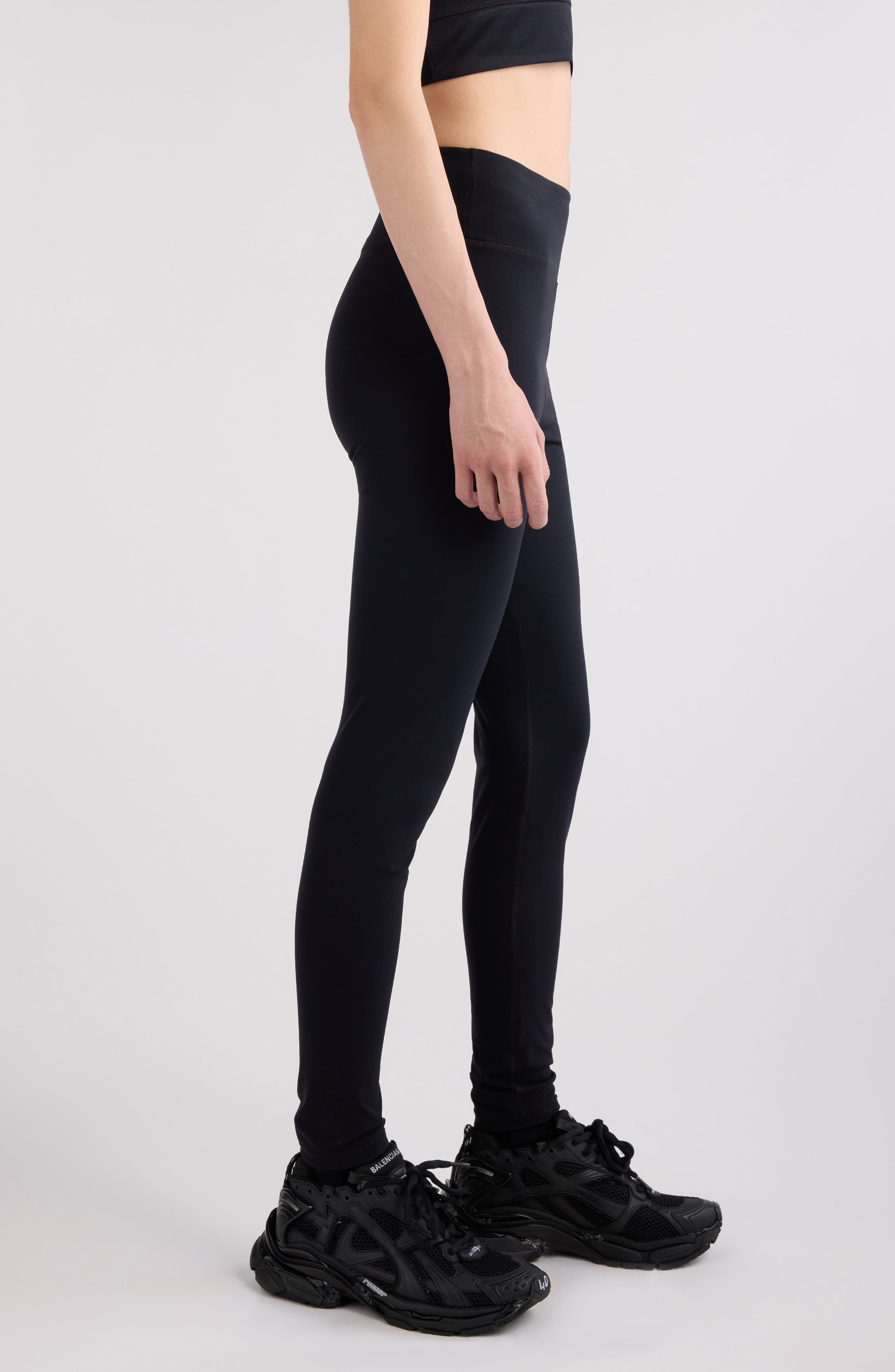 Balenciaga Logo Leggings in 1081 Black/Reflective at Nordstrom - 4