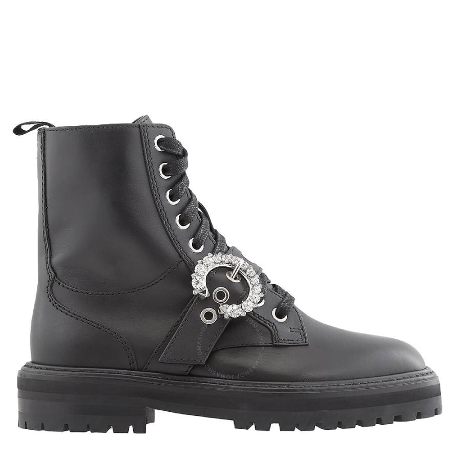 Jimmy Choo Ladies Cora Black Leather Crystal Combat Boots - 1