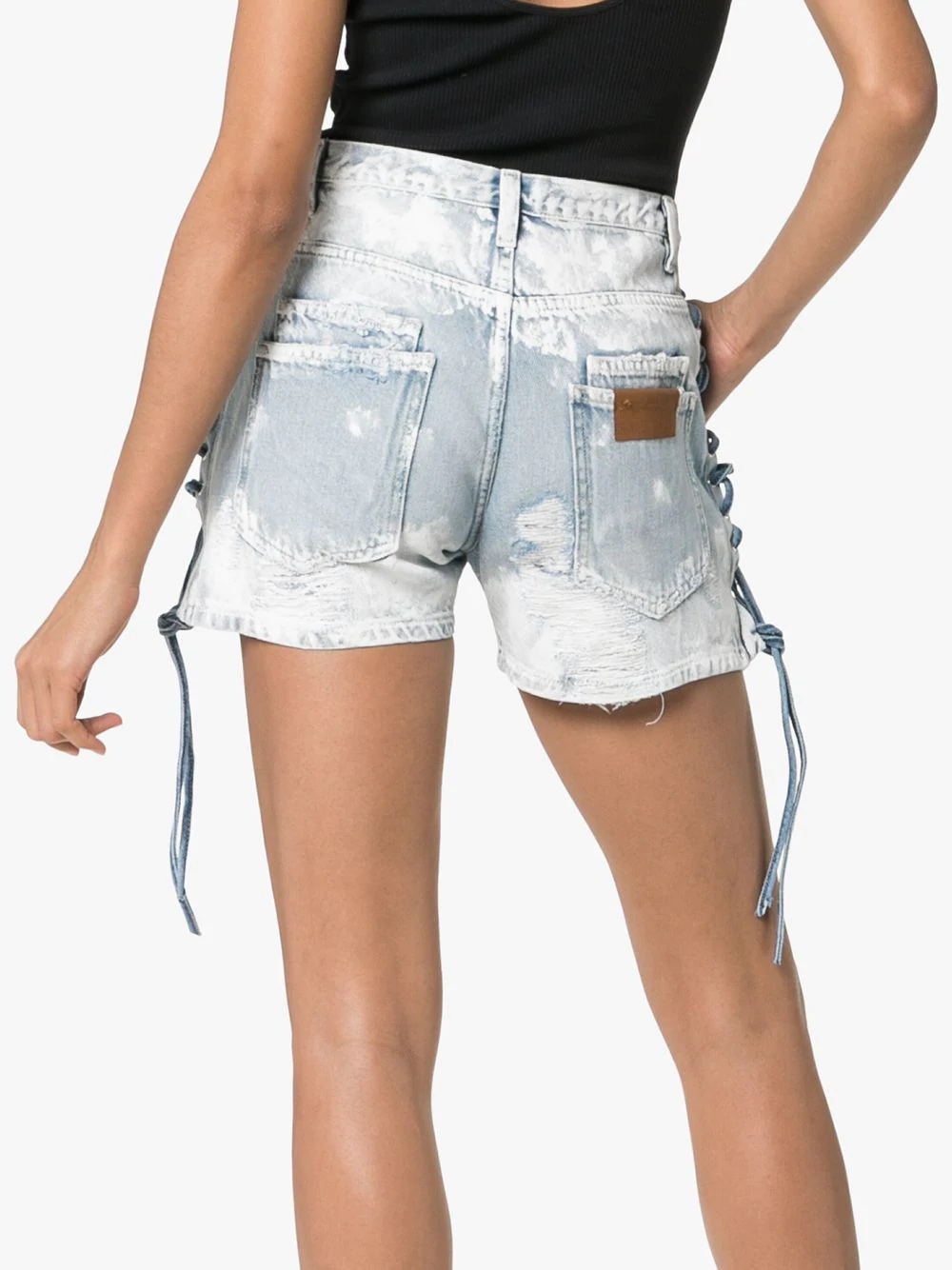 lace-up distressed denim shorts - 4