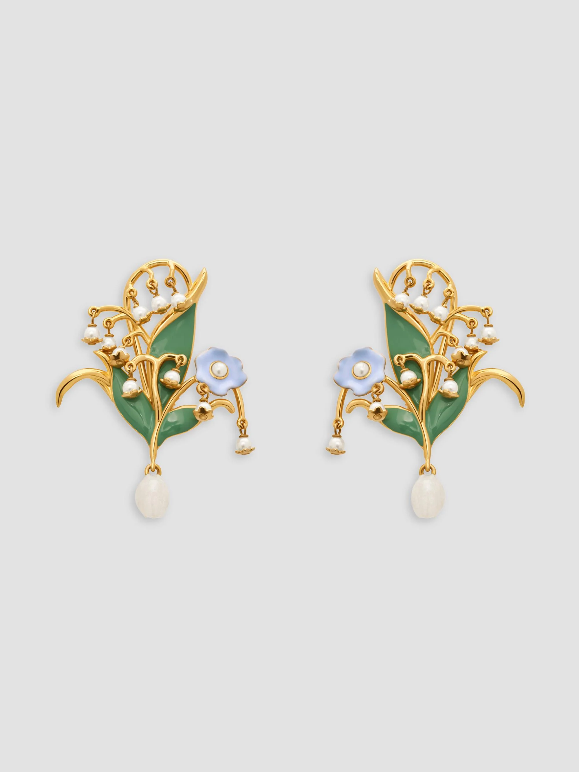 Women's Goldtone, Enamel & Imitation Pearl Lily Clip-On Drop Earrings - Ivory - 1