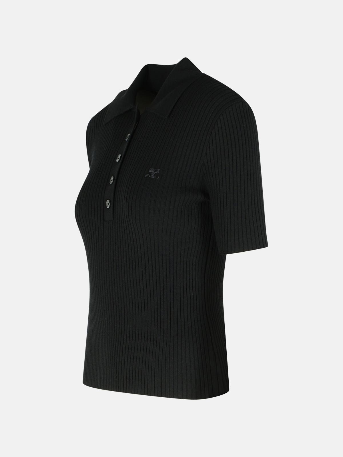 BLACK VISCOSE BLEND POLO SHIRT - 2