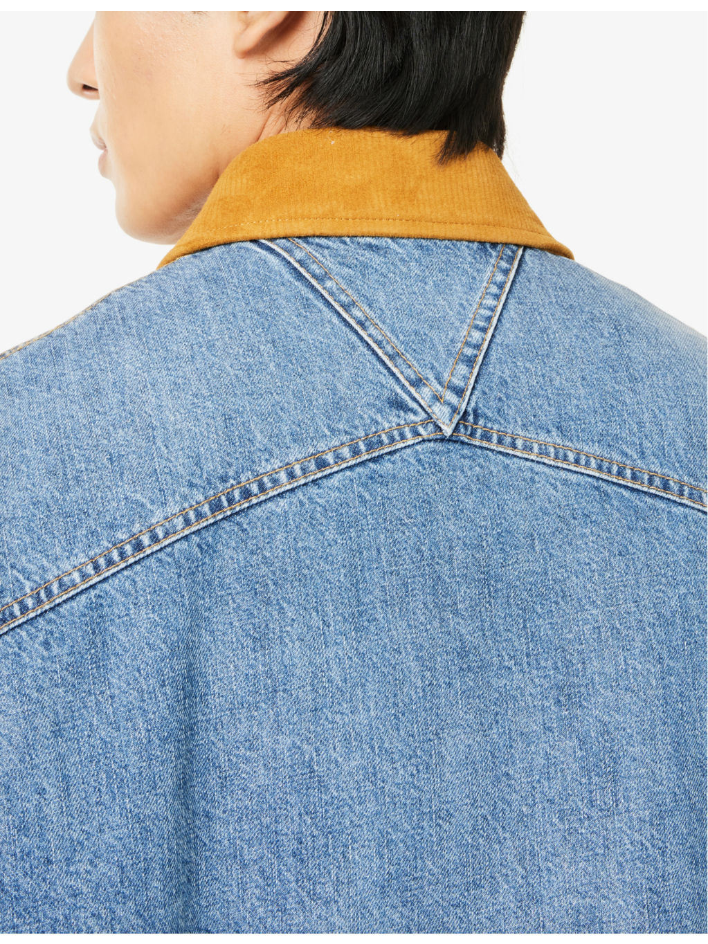 Contrast-collar embroidered-branded regular-fit denim jacket - 6