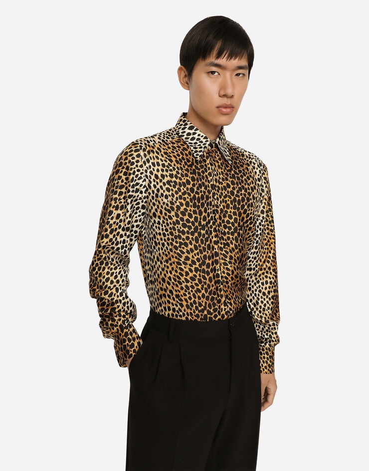Silk twill Martini-fit shirt with ocelot print - 3