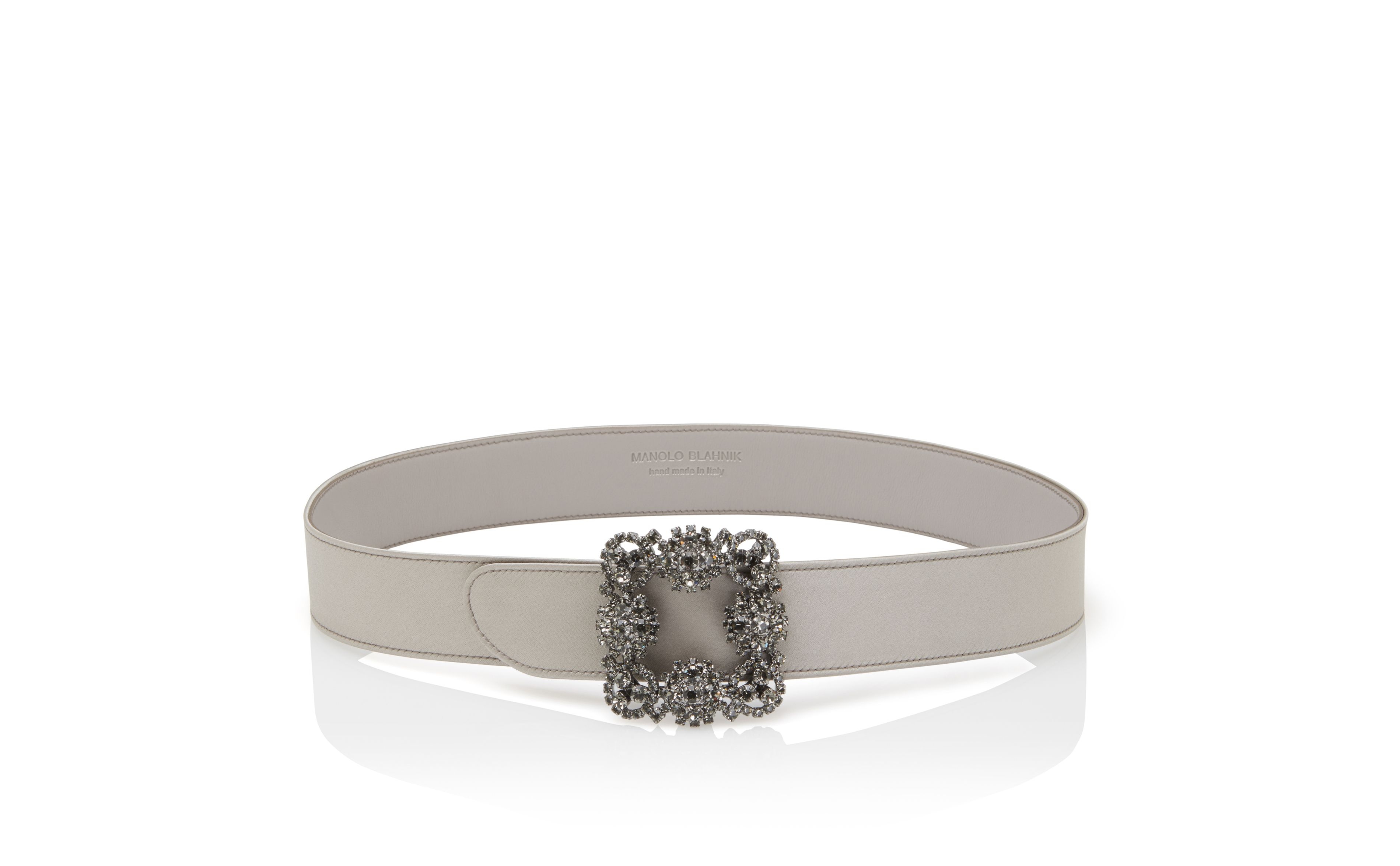 Grey Satin Crystal Buckled Belt - 1