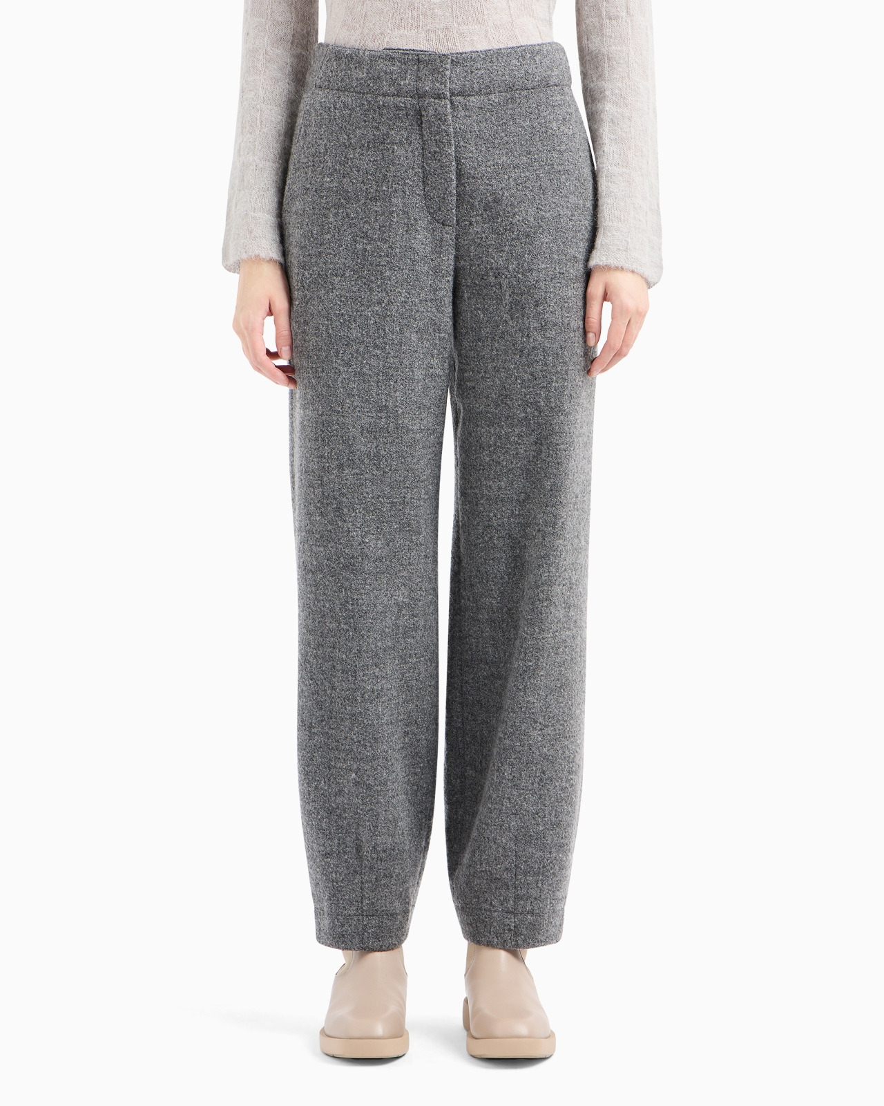 Mélange wool blend flannel trousers with EA embroidery - 2