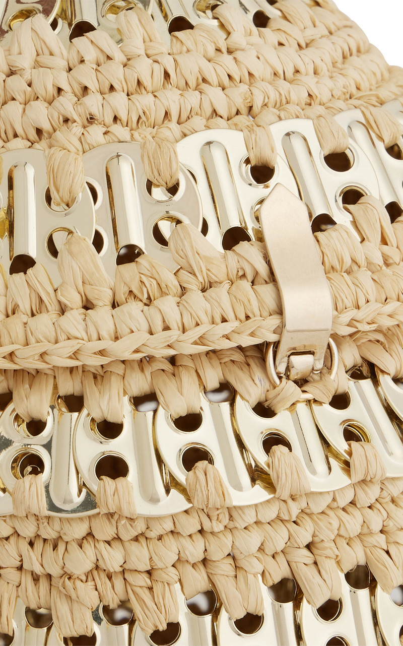 Hardware-Detailed Raffia Shoulder Bag neutral 5