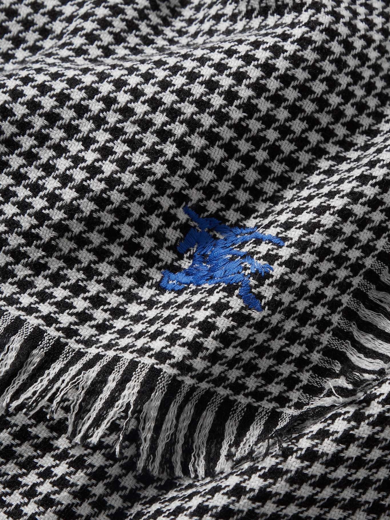 Embroidered houndstooth wool and silk-blend scarf - 3