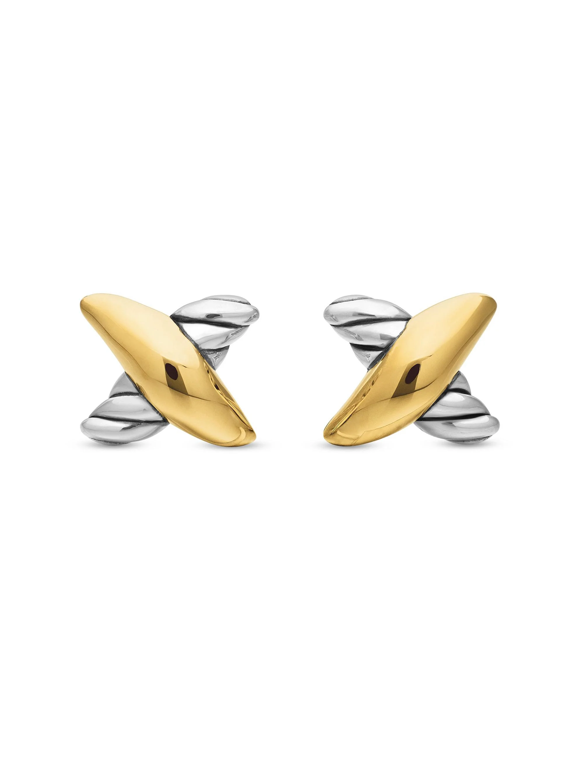 Women's Petite X Stud Earrings in Sterling Silver with 18K Yellow Gold, 7.5mm - Diamond - 1