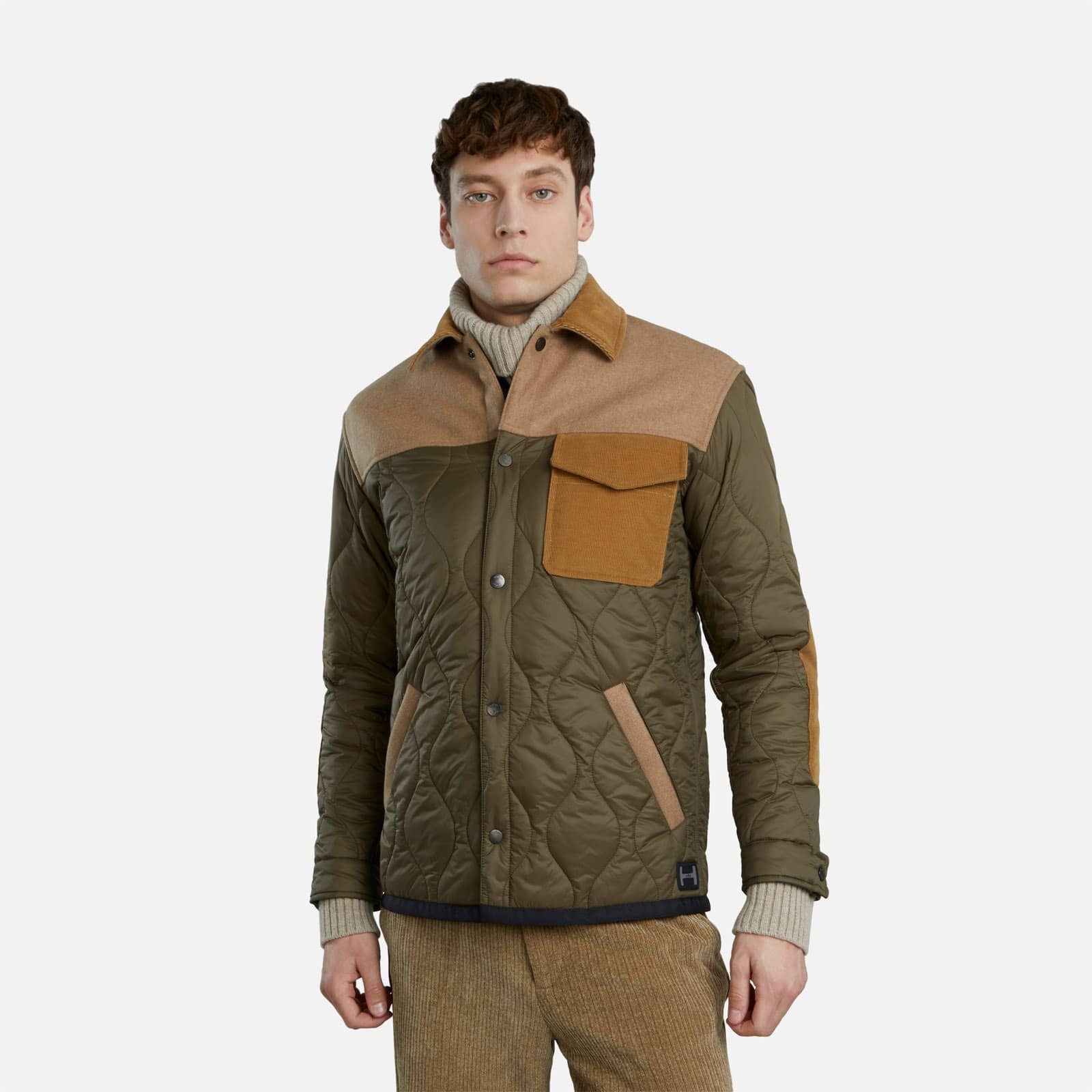 Quilted Shirt Jacket Green Brown Beige - 4