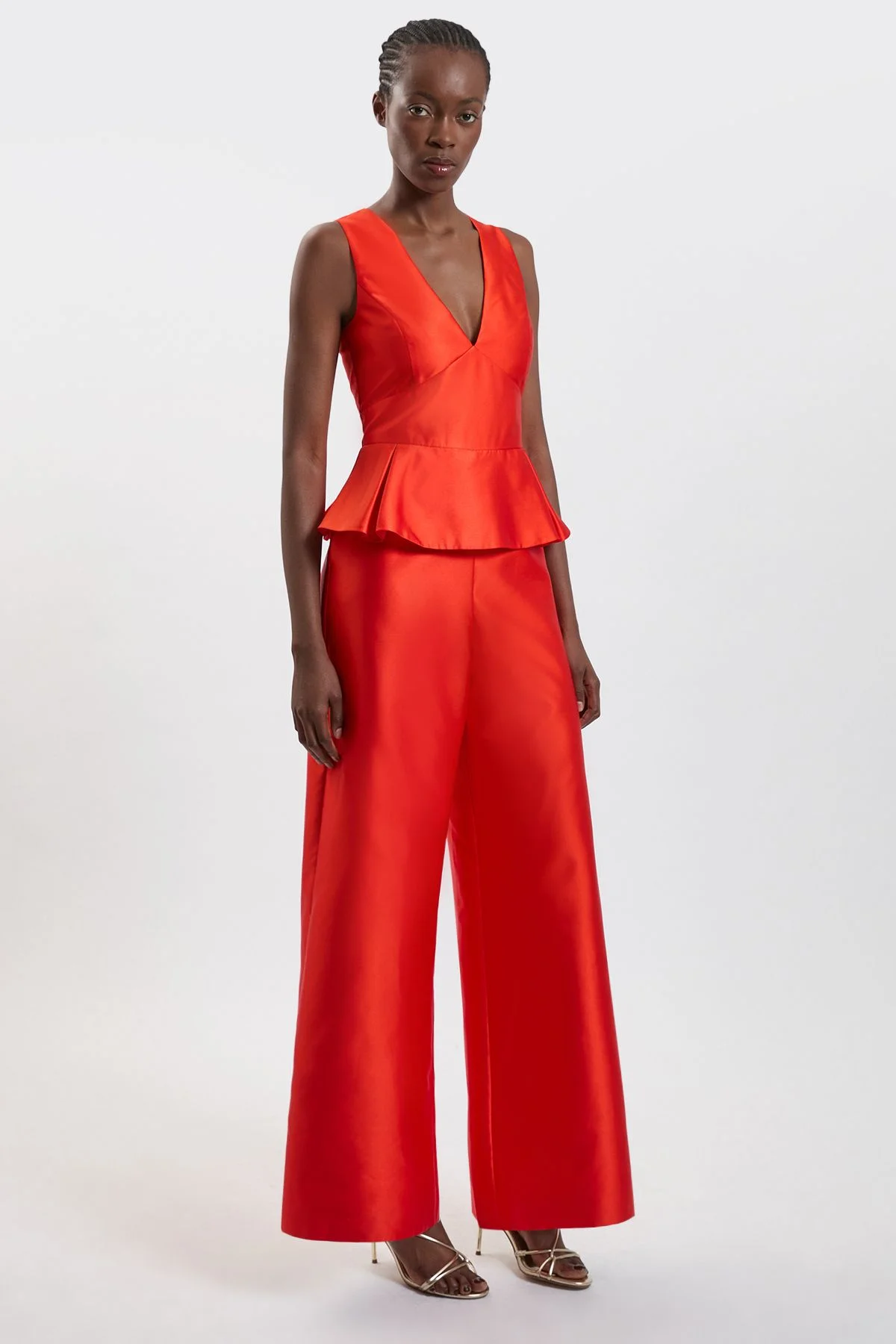 Satin Twill Peplum Wide Leg Jumpsuit - 1
