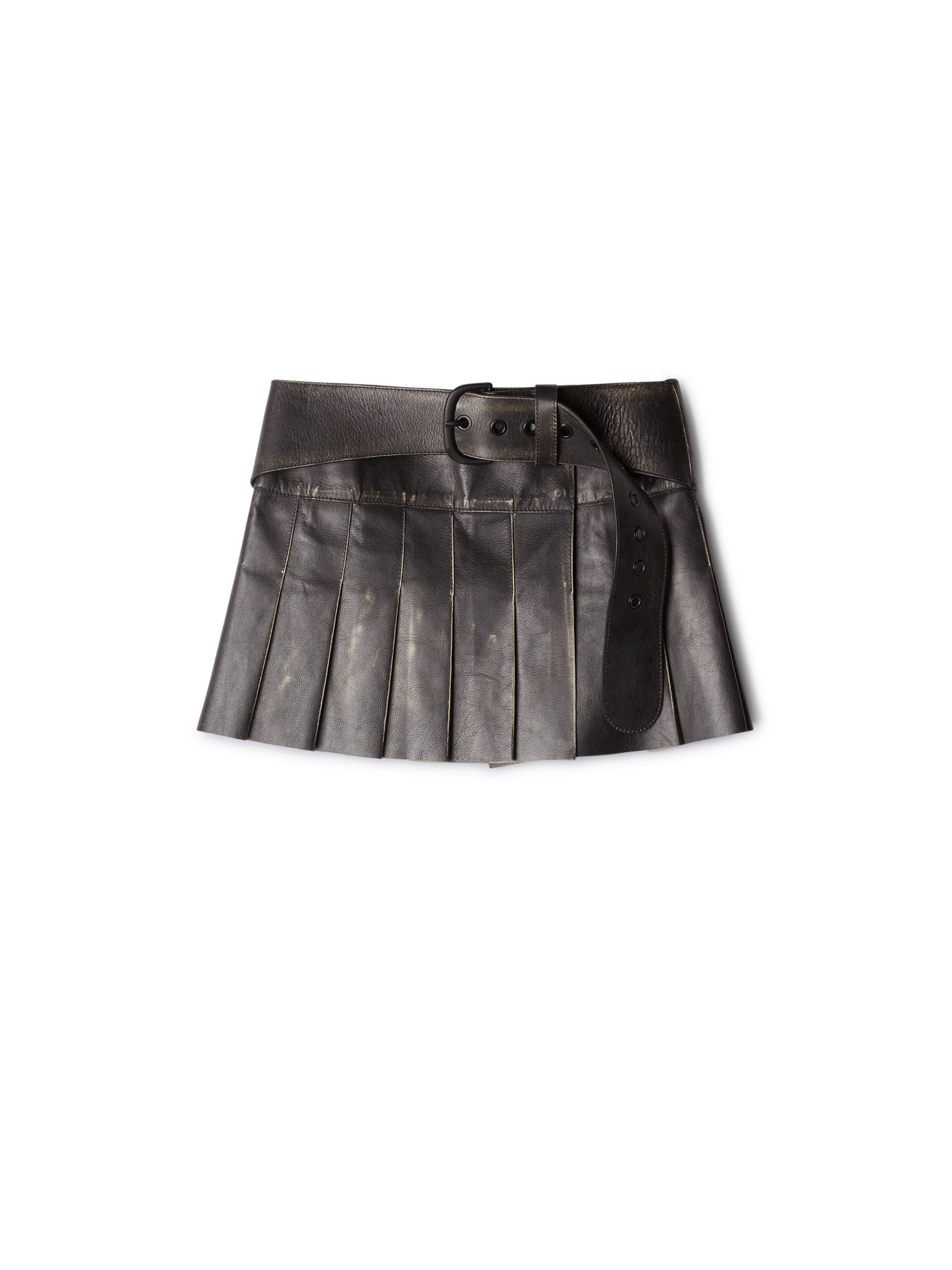 Vintage Belt Pleated Mini Ski Black Blac - 1