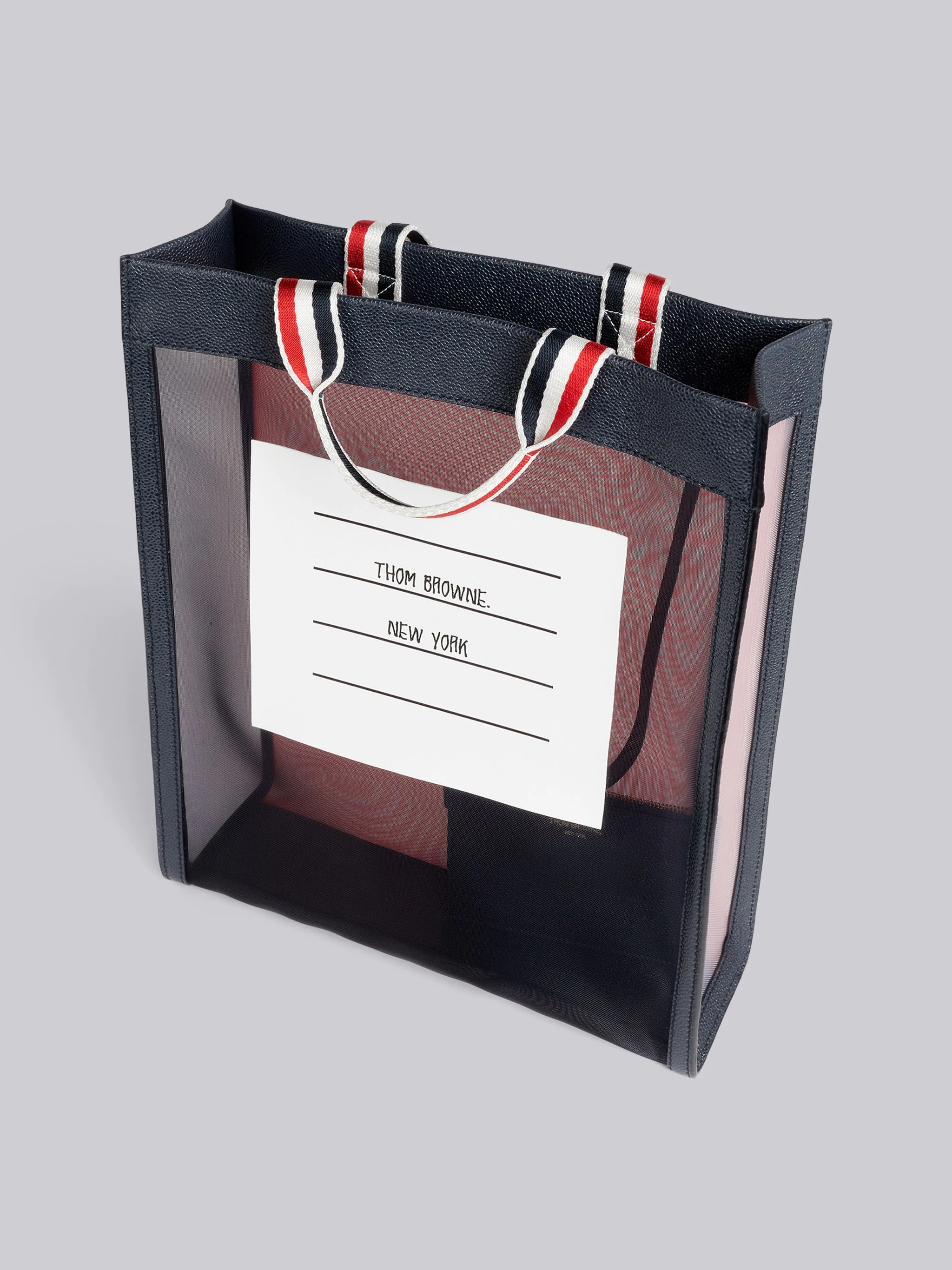 Multicolor Fun-Mix Mesh Paper Label Stripe Handle Vertical Tote - 5