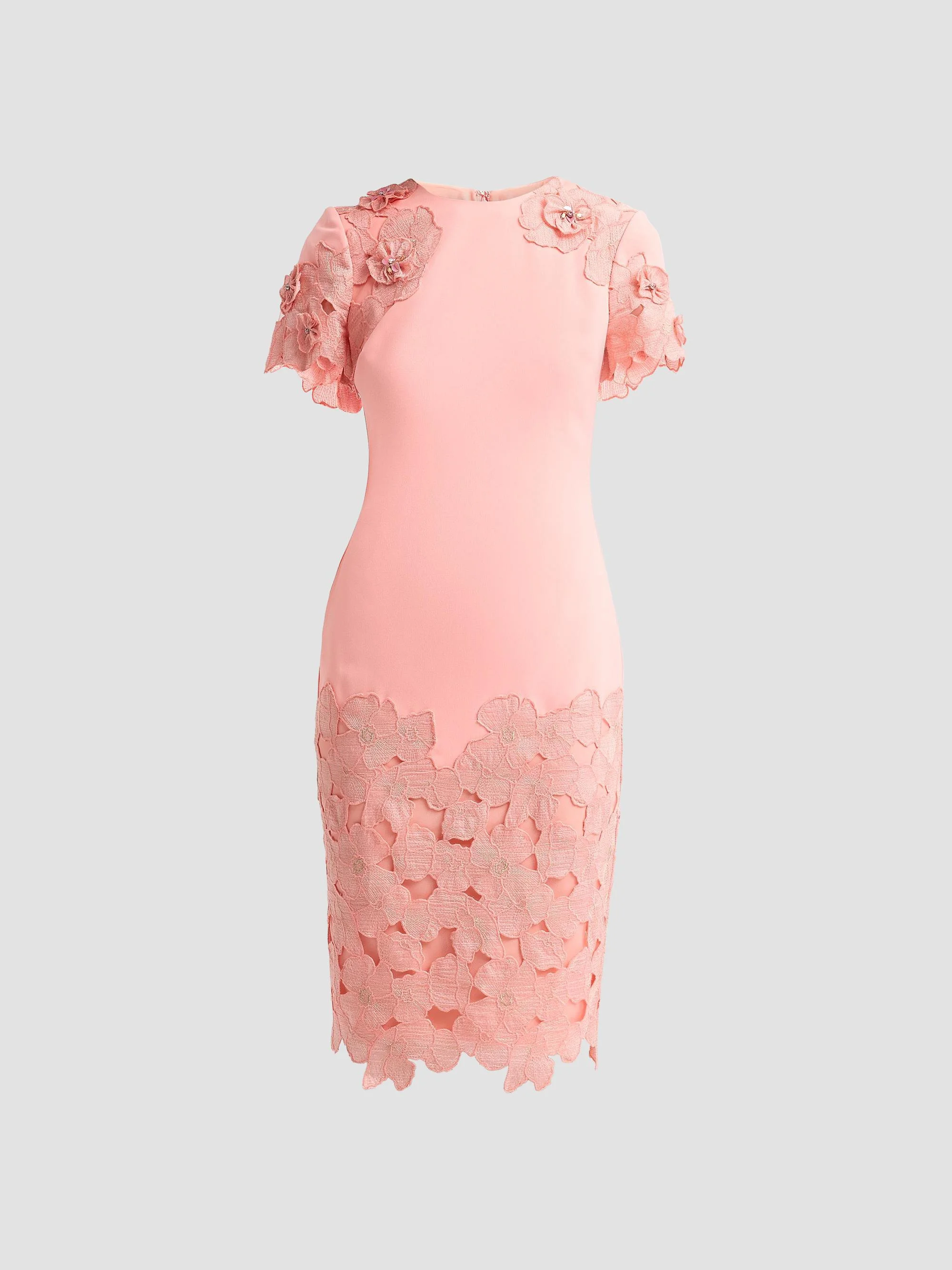 Women's Guipure Lace Cocktail Dress - Coral - 1