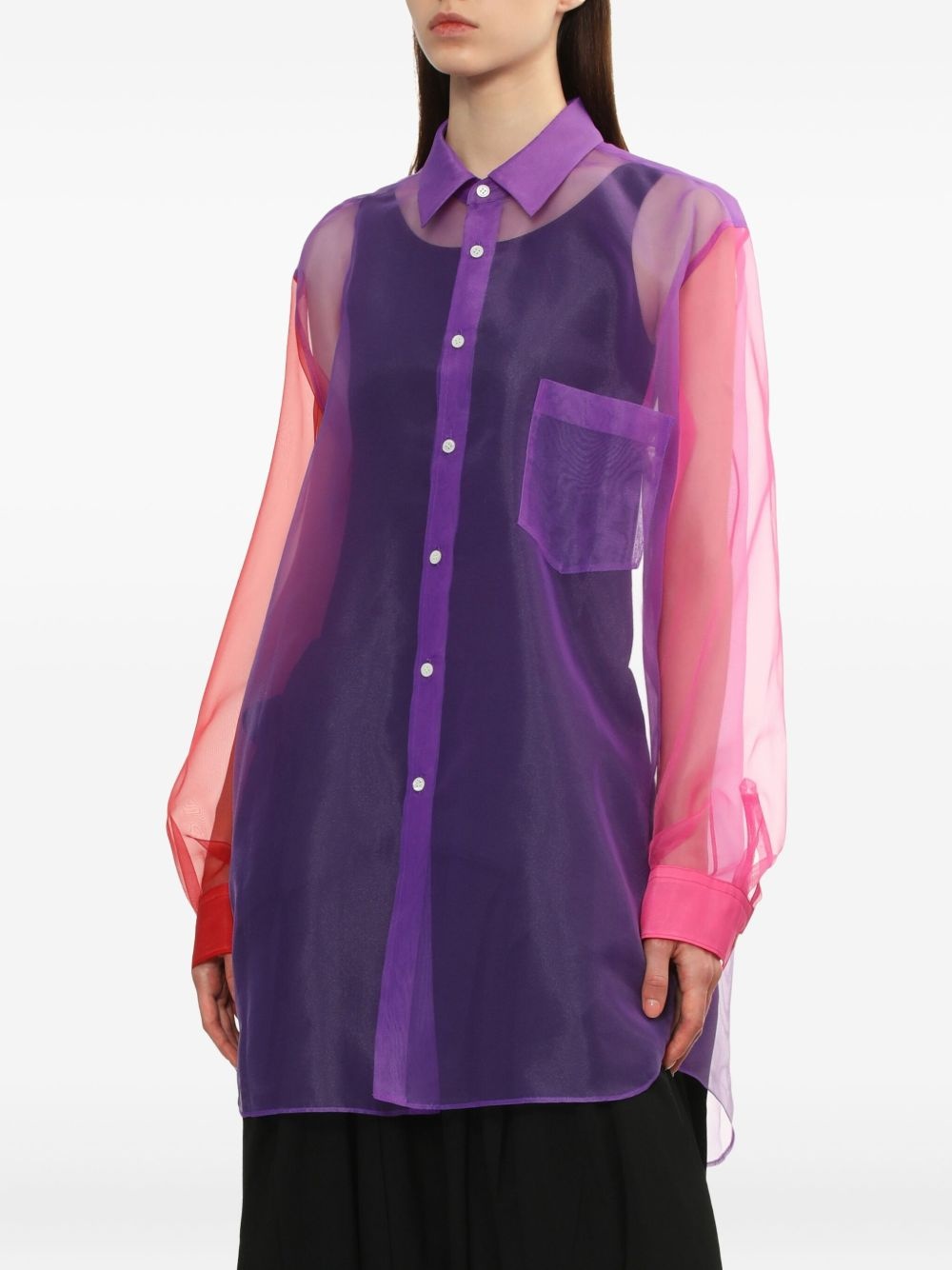 colour-block sheer shirt - 3