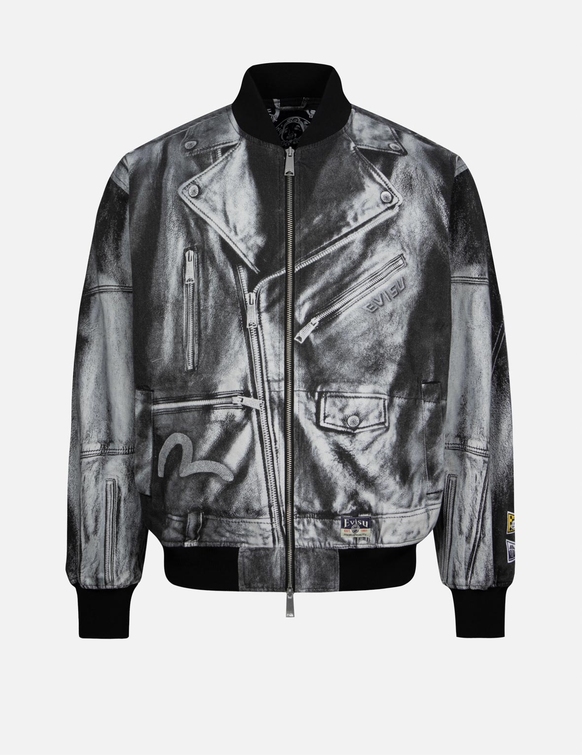 EVISU REPLICATE BIKER ALLOVER PRINT RELAX FIT BOMBER JACKET