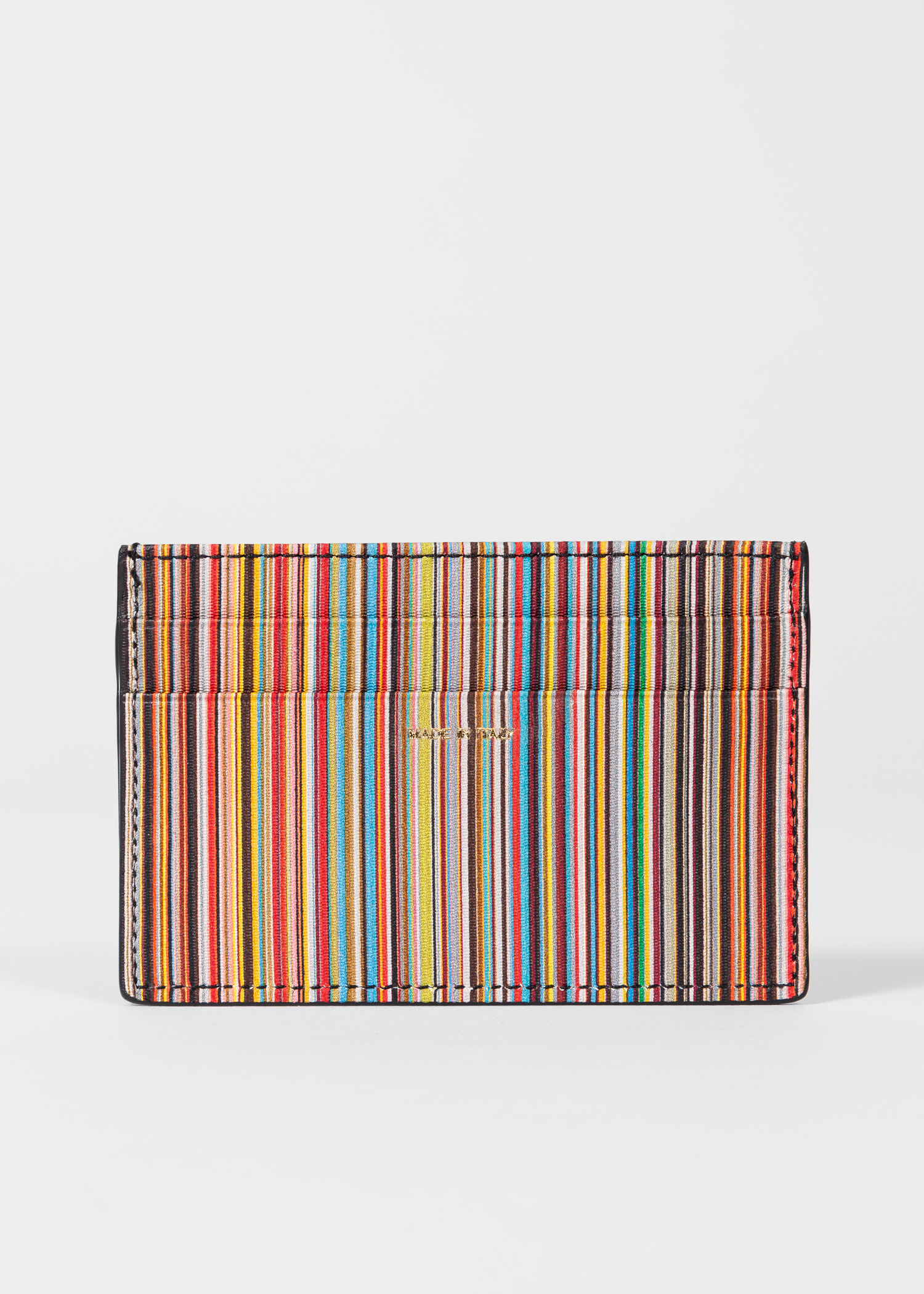 Black 'Signature Stripe' Leather Card Holder - 8