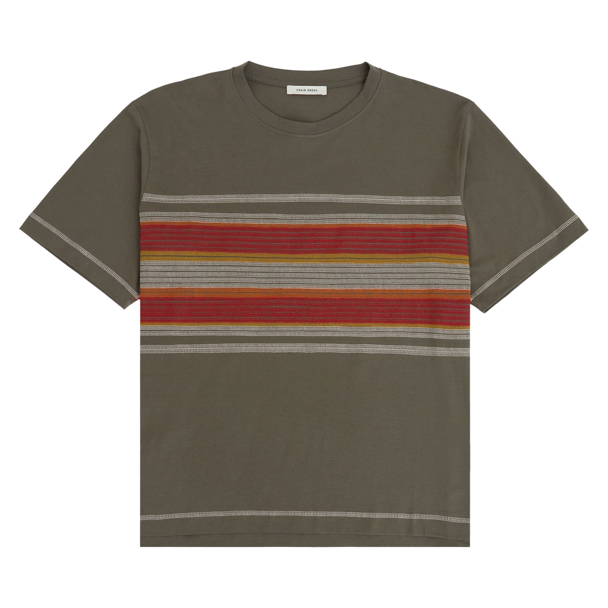 Craig Green Flatlock Stripe T-Shirt 'Olive' - 1