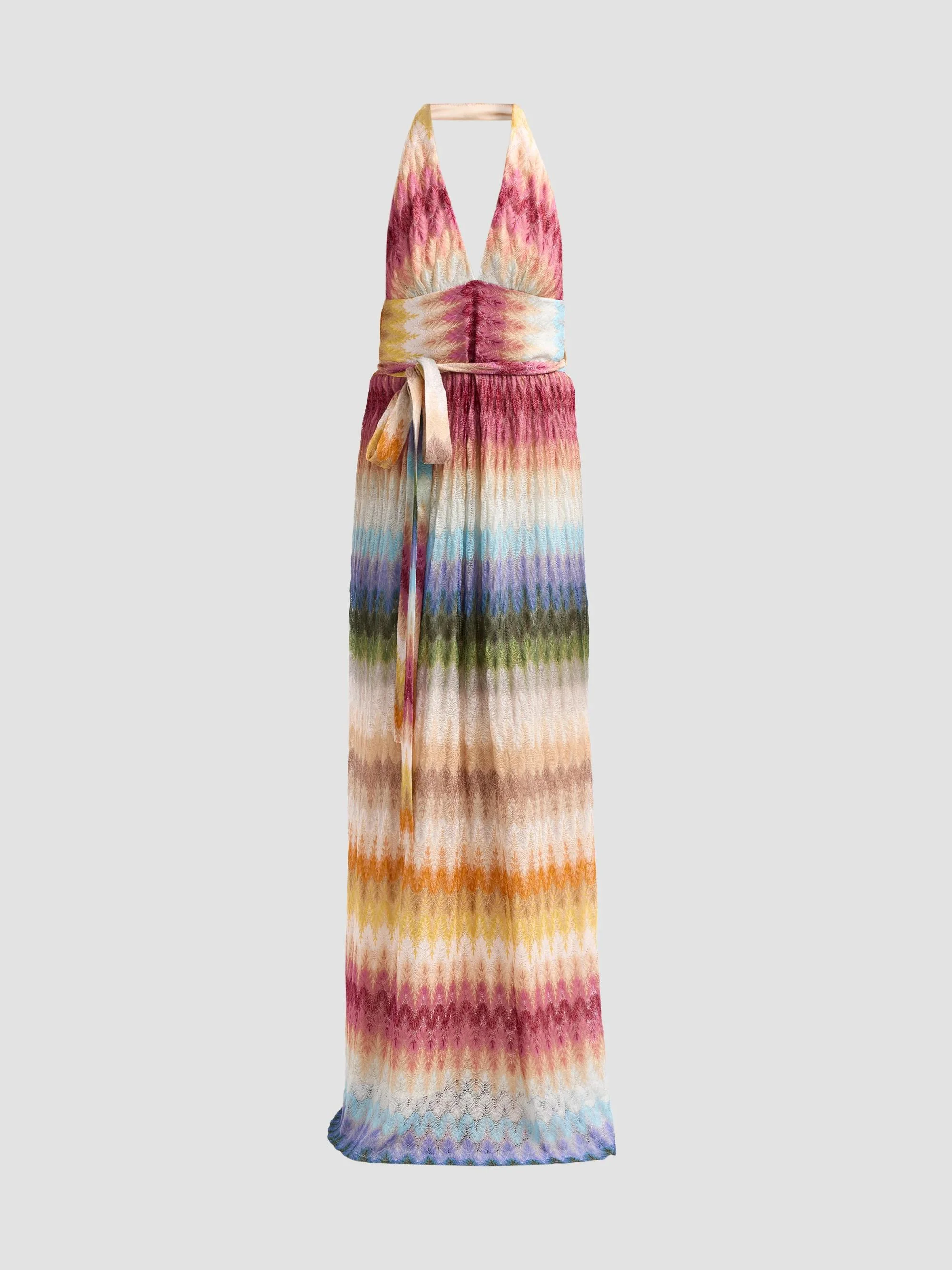Women's Chevron Stripe Halter Neck Maxi Dress - Multicolor - 1