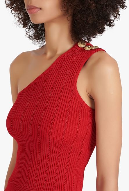 Asymmetrical red eco-designed knit crop top - 6