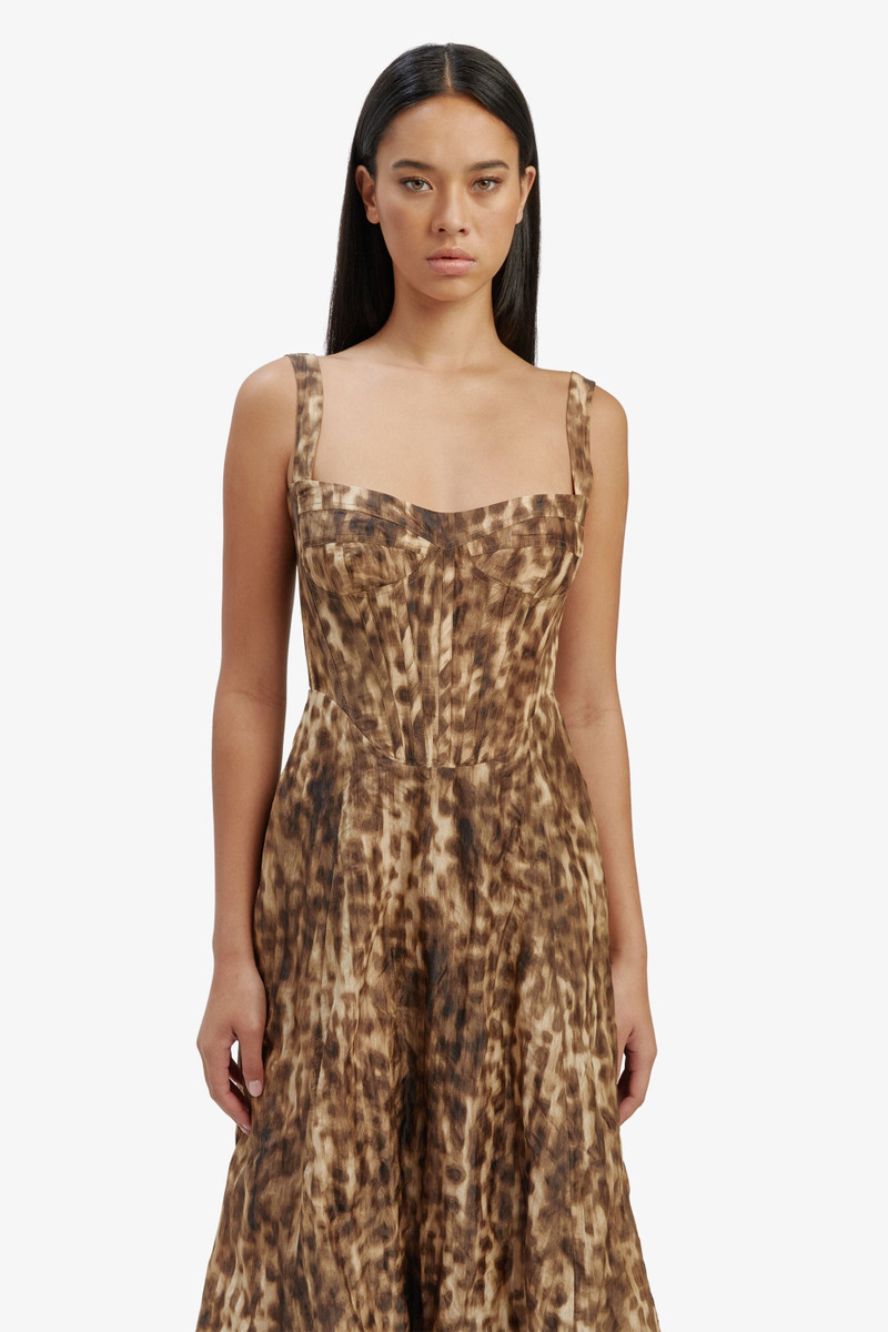 Lilah Corset Midi Dress In Leopard 3