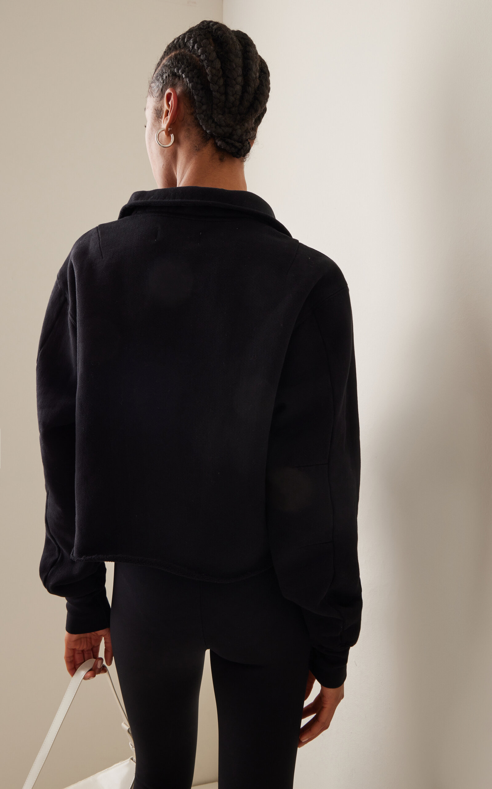 Cropped Raglan-Sleeve Cotton Pullover black - 4