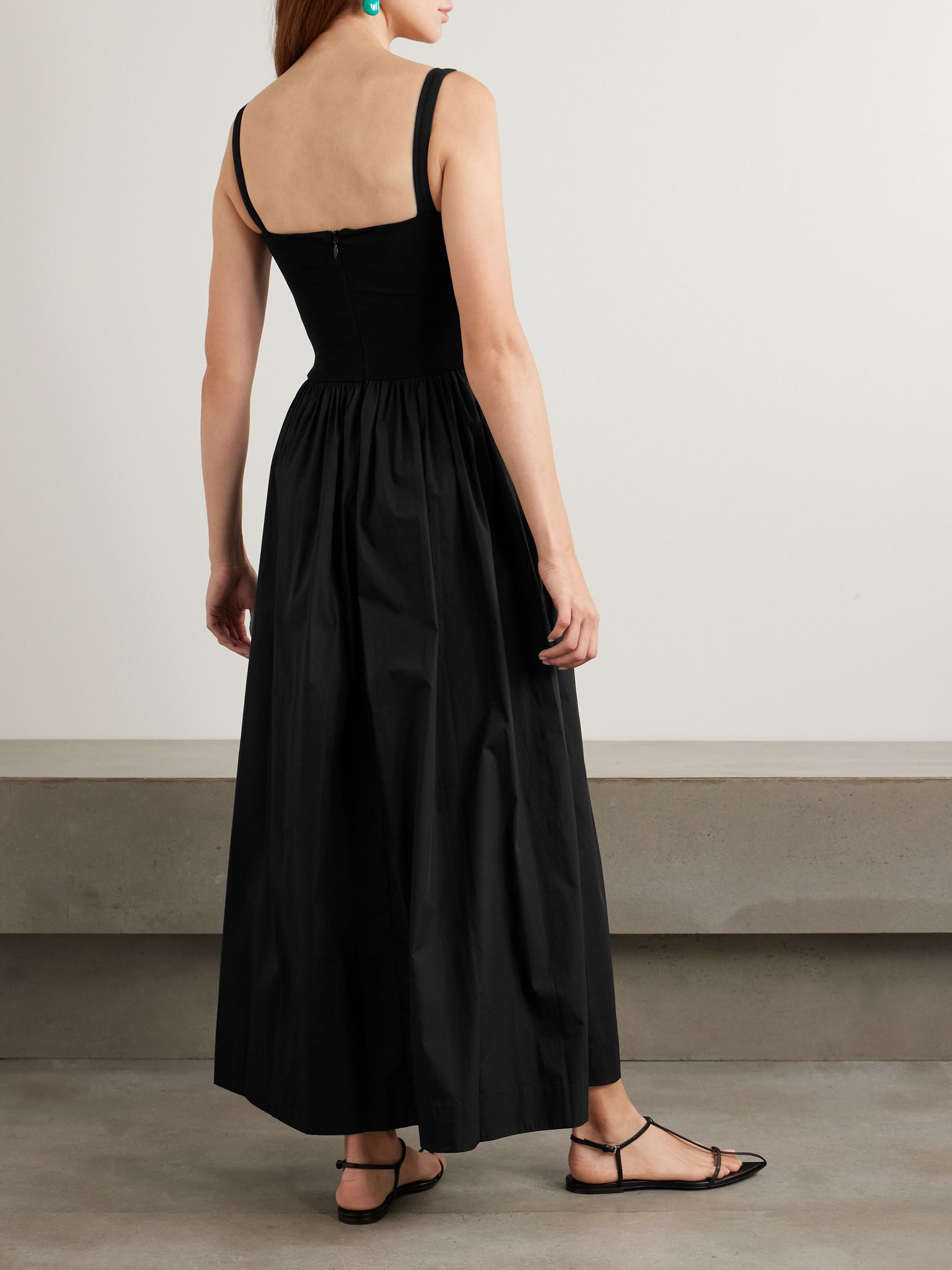 Stretch-knit and organic cotton-poplin bustier maxi dress Black - 3