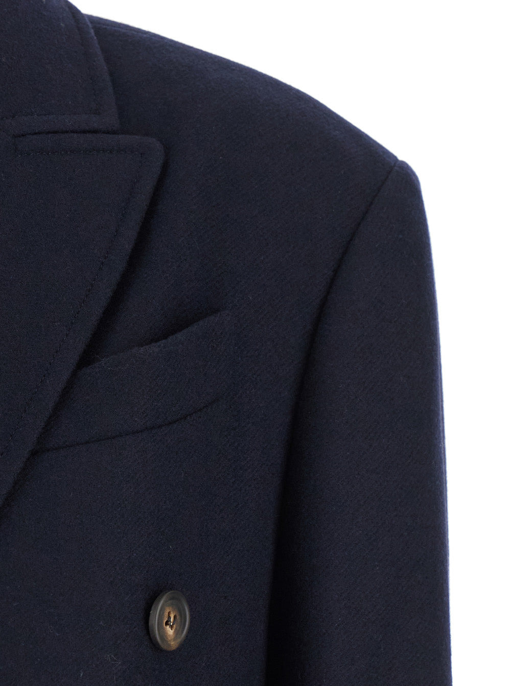 Brunello Cucinelli Women Blue Double-Breasted Long Coat With Peak Revers In Wool Blend Woman - 3