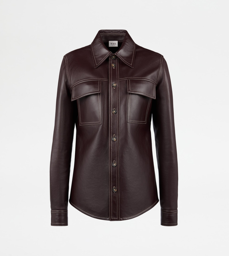 SHIRT IN LEATHER - BURGUNDY 1