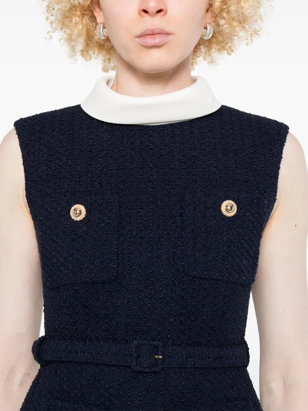 Navy Boucle Sleeveless Midi Dress - 5