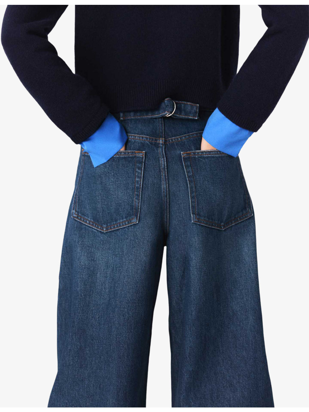 Balloon Wide-Leg Martingale Denim Jeans - 6