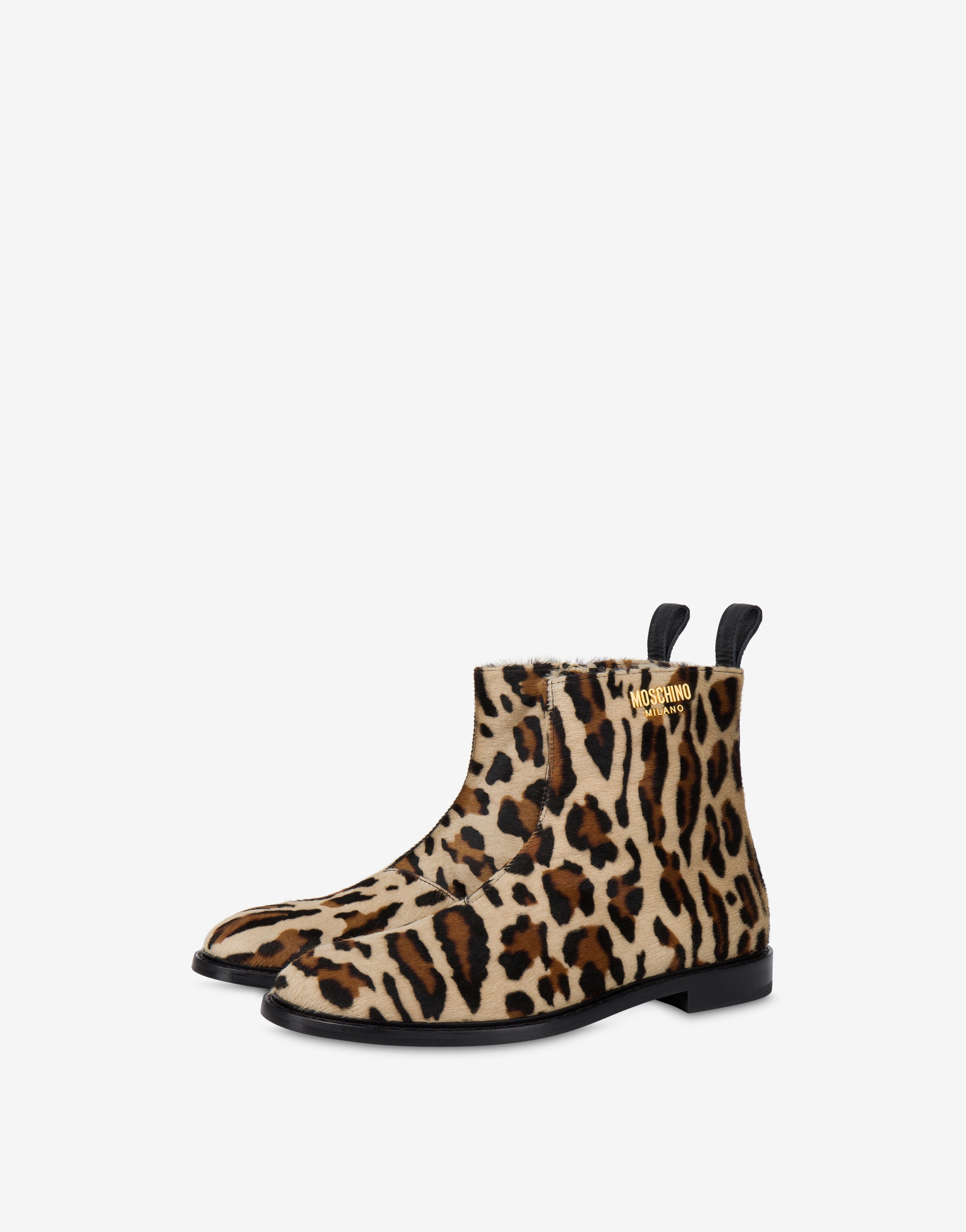 LEOPARD PRINT PONY HAIR ANKLE BOOTS - 1