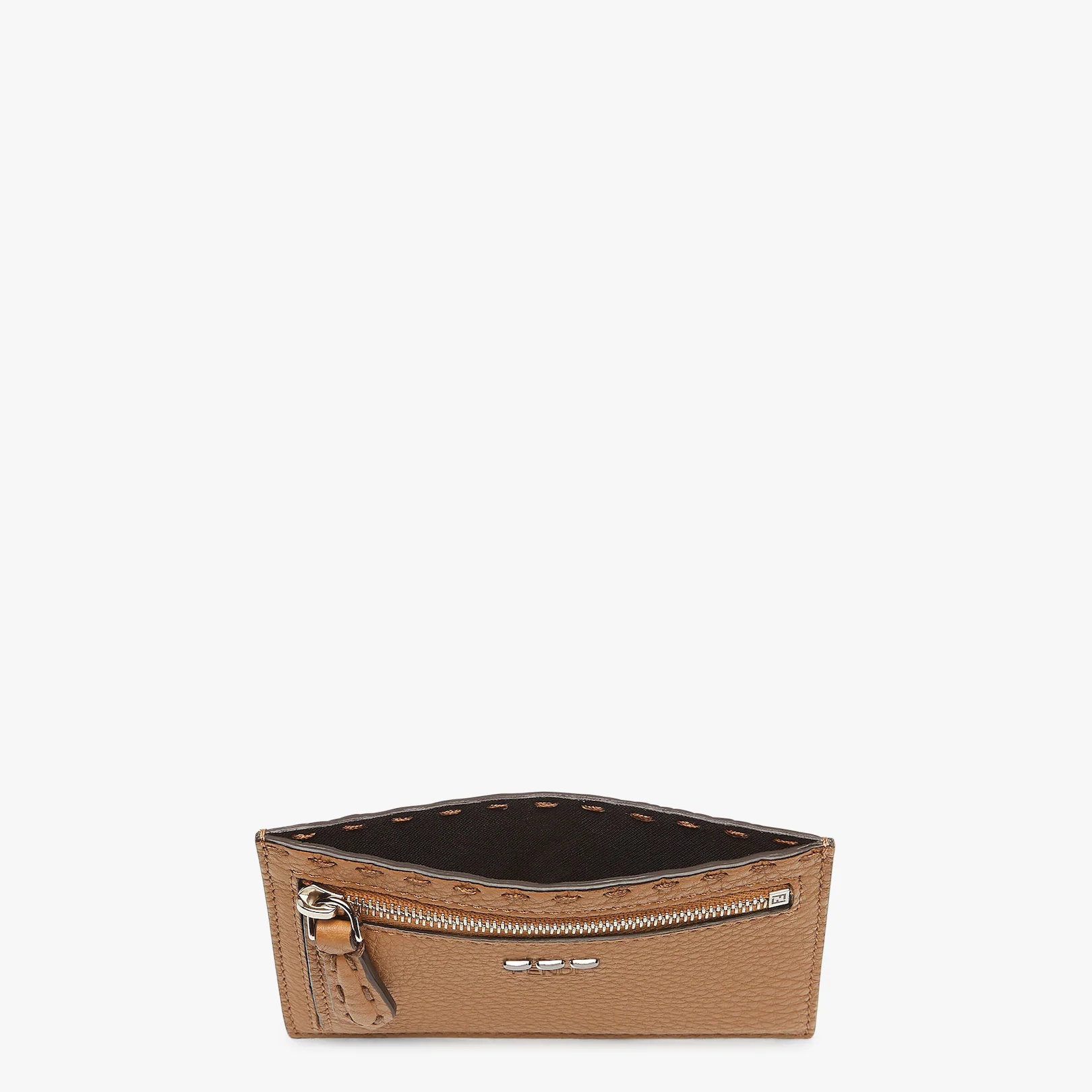 Large card holder with front zipper pocket. With five slots on the reverse side. Made of beige Cuoio - 3