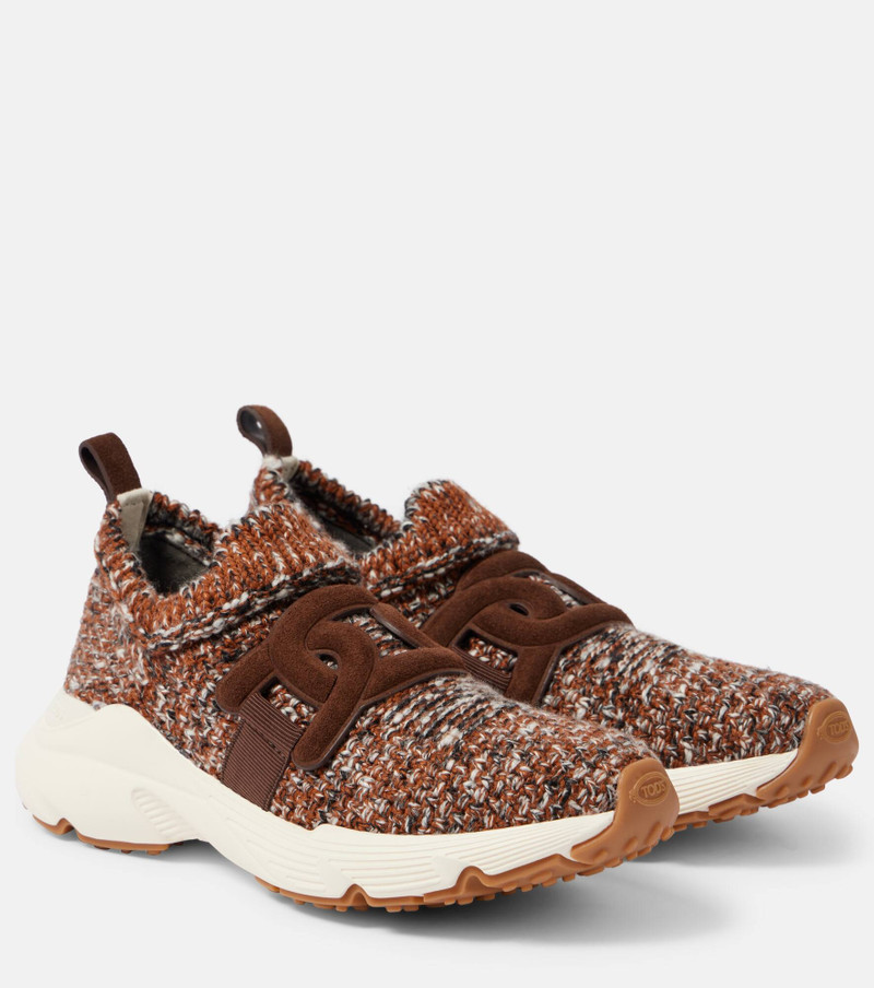 Knitted leather-trimmed sneakers - 1