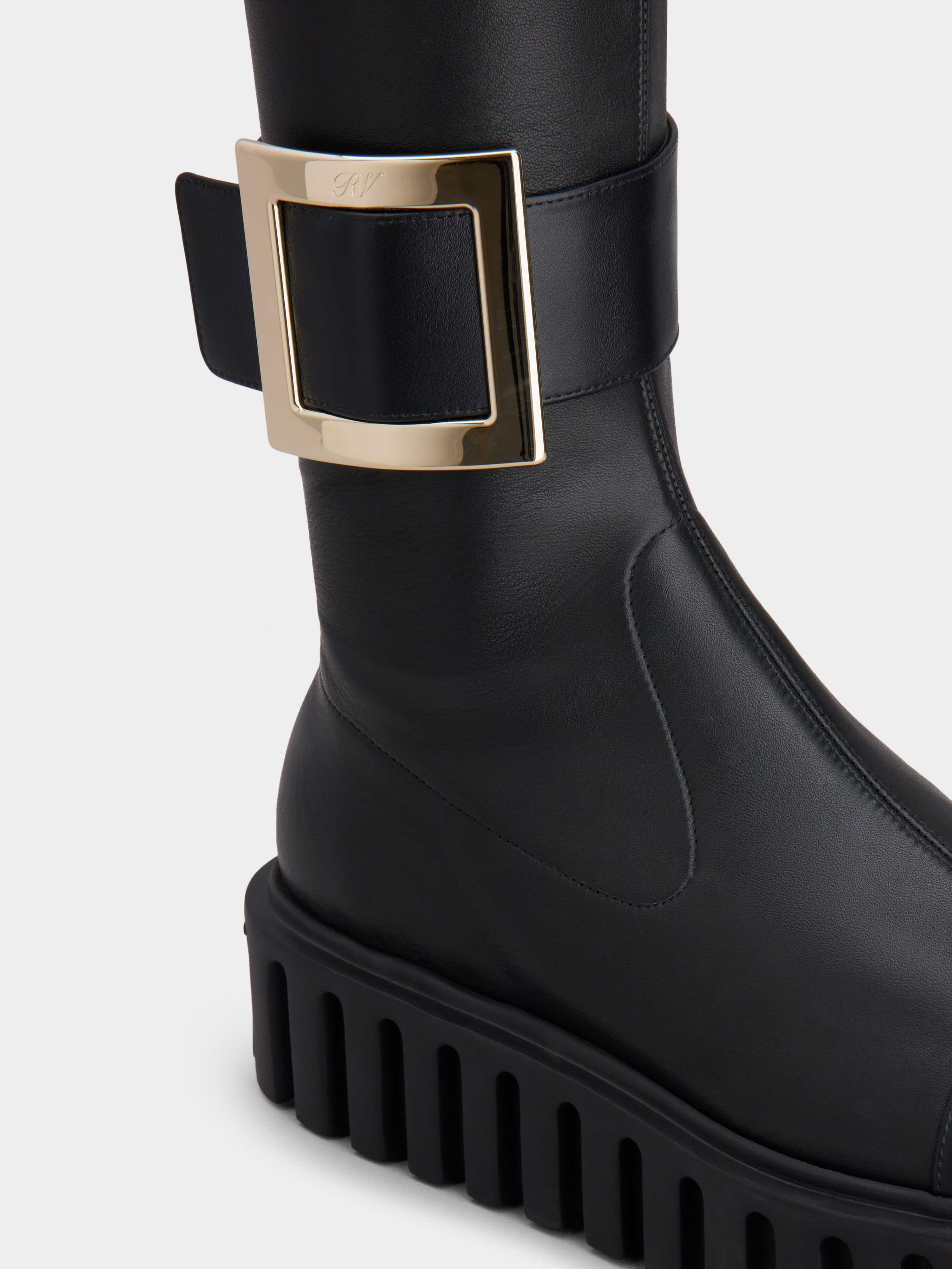 Viv' Go-Thick Metal Buckle Stretch Cuissard Boots in Soft Leather - 7