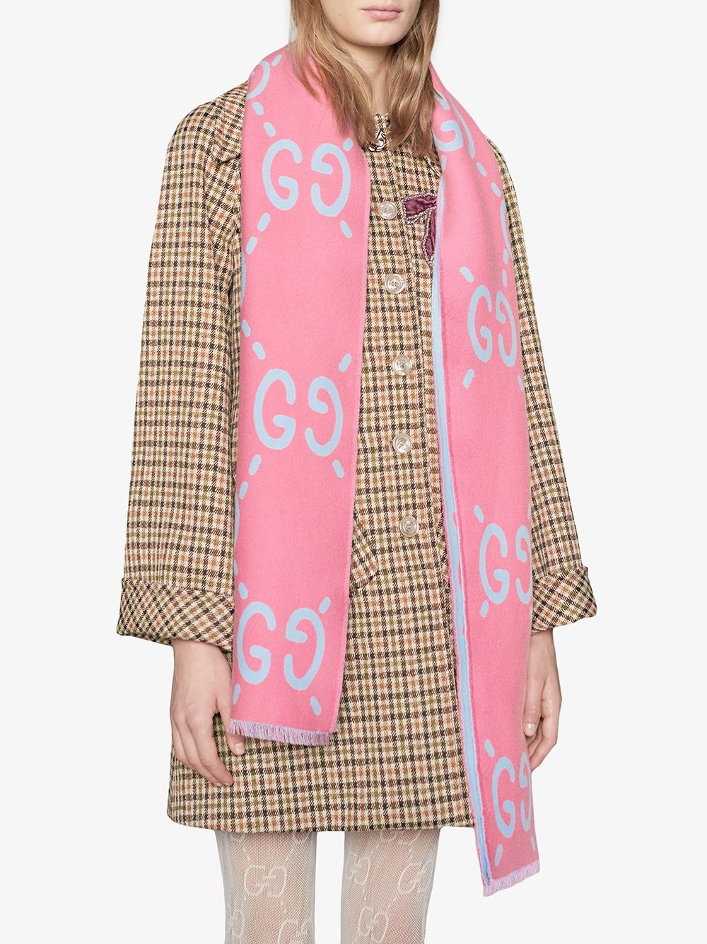 GG jacquard wool silk scarf - 2