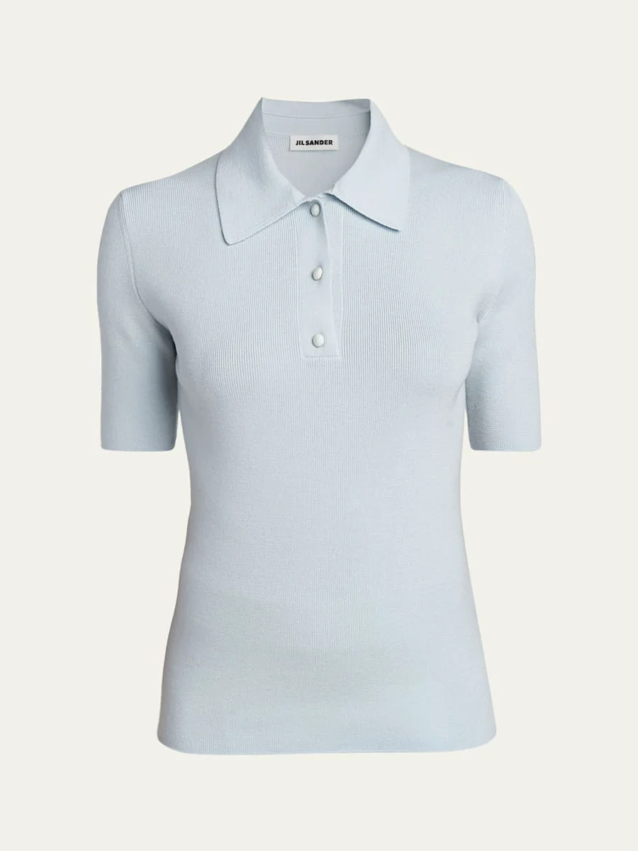 Short-Sleeve Wool Polo Sweater - 1