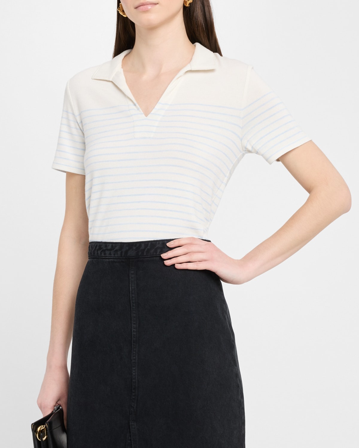 Stripe Short-Sleeve Polo Top - 4