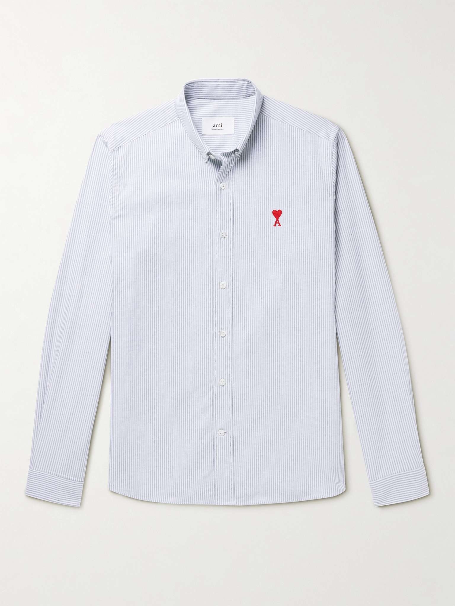 Button-Down Collar Logo-Embroidered Striped Cotton Shirt - 1