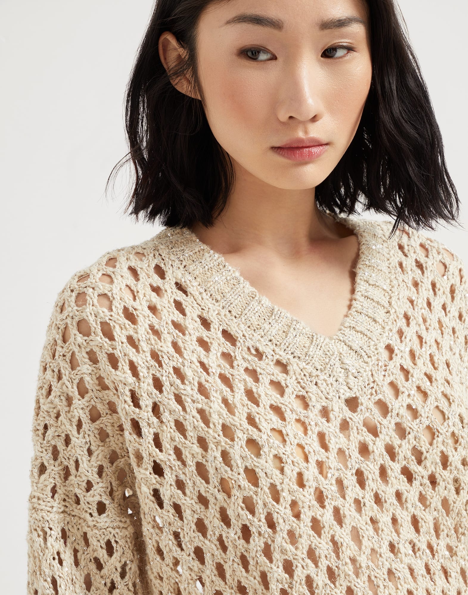 Silk and linen dazzling net sweater - 3