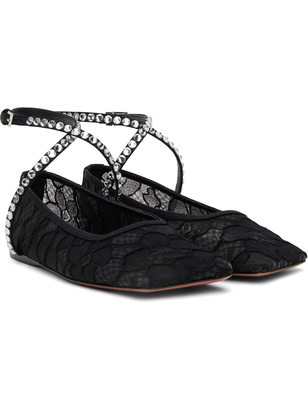 Black Ane Lace Ballerina Flats - 4