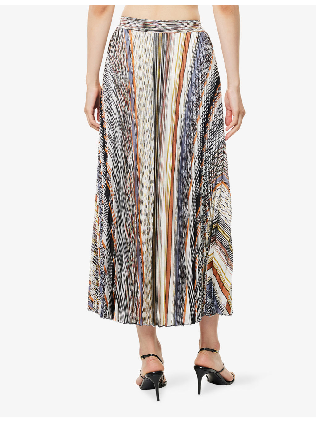 Pleated Graphic-Pattern Knit Midi Skirt - 4