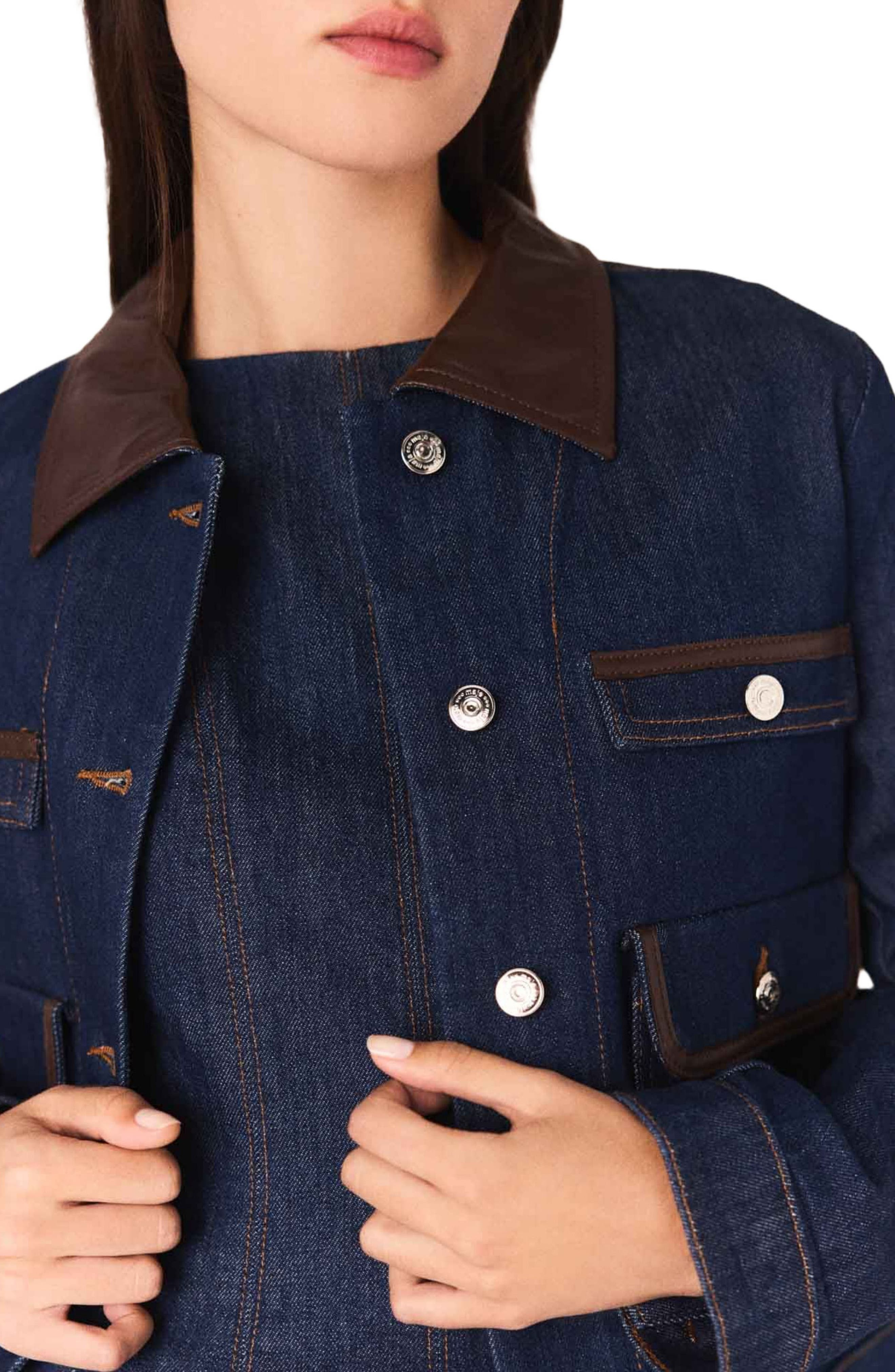 maje Denim jacket with faux leather in Navy at Nordstrom - 8