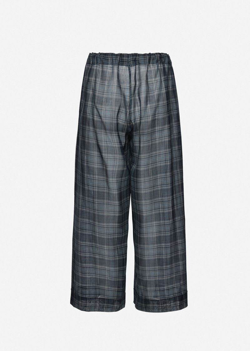 Checked drawstring culotte trousers in blue 2